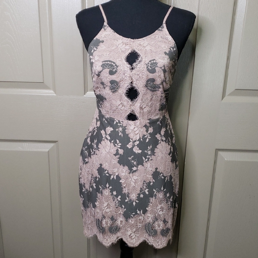 Storia Blush Pink Grey Lace Dress Size Small